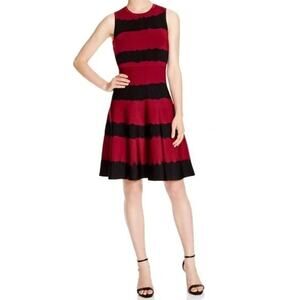 Karen Millen Ribbed Tie Dye Fit and Flare Red Striped Bodycon Mini Dress XS
